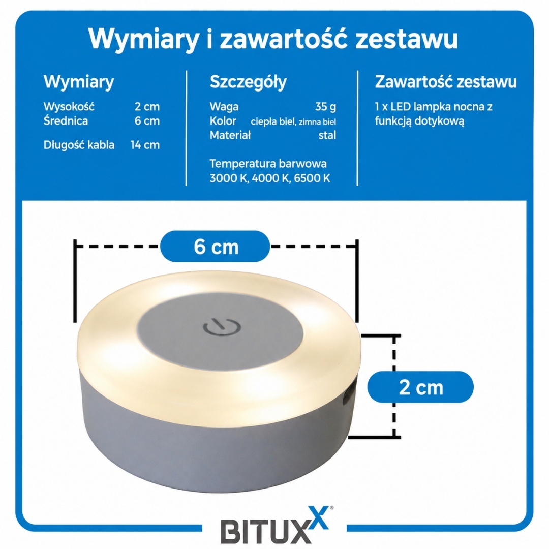 Sada 5x Noční LED Lampička Dotyková USB - 3 Barvy Světla, Samolepicí M20009